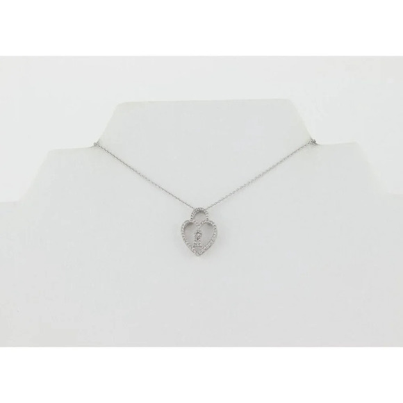 10k White Gold .25 Carat Diamond Key Heart Pendant 14k White Gold Chain 14"-20" - Picture 6 of 8